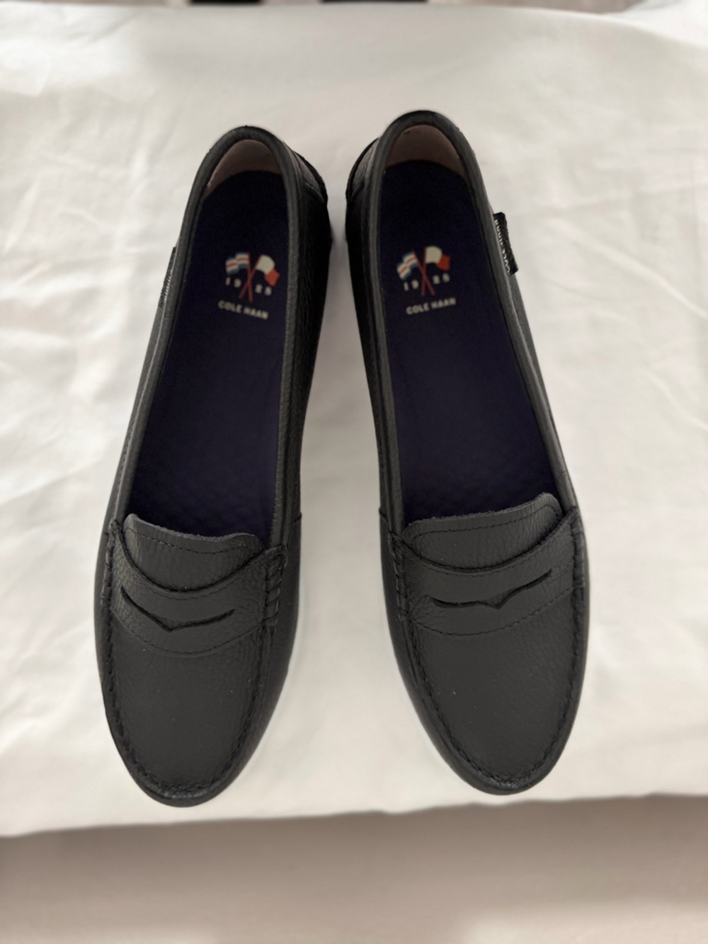 Cole Haan Black Pebbled Leather Slip-On Loafers with White Soles - Picture 4 of 11